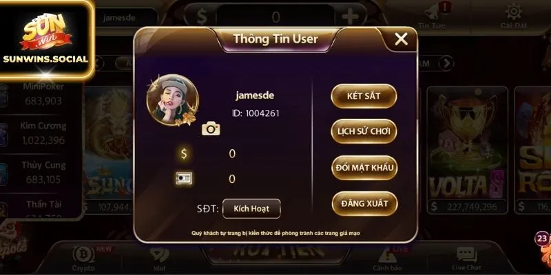 SUNWIN GIAO DIỆN MỚI CHƠI CỰC HAY NHẬN QUÀ KHỦNG - SUN WIN Thành viên thực hiện điền thông tin cá nhân chính xác